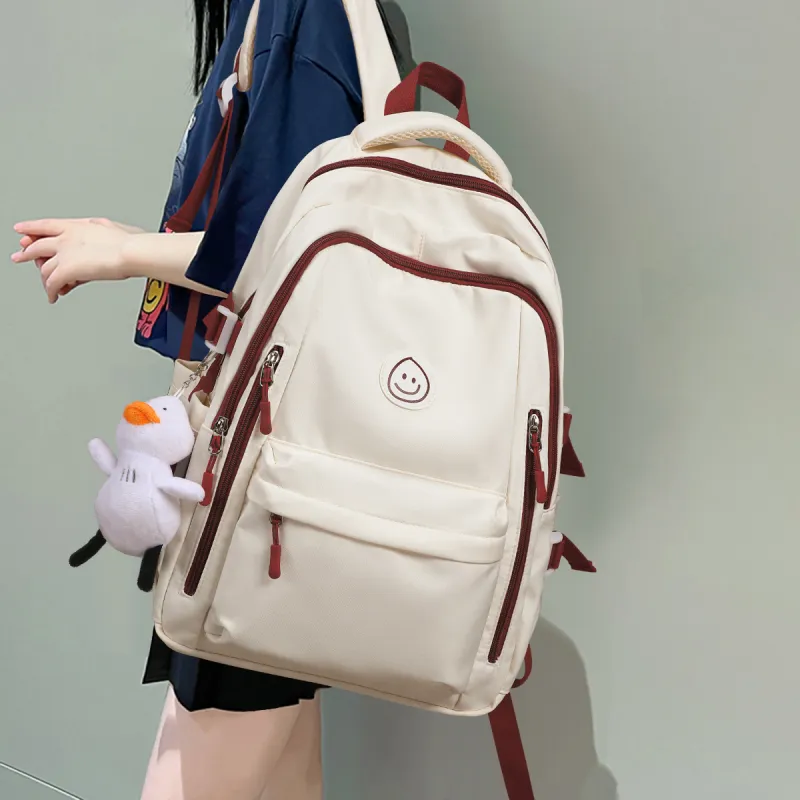 COMELY Fabric Backpack Laptop Bag Backpack Unisex White & Red/White & Blue-1