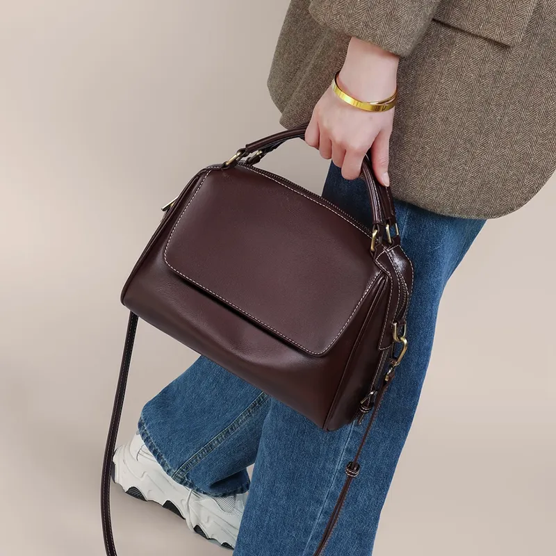 COMELY Cow Leather Handbag, Shoulder Bag, Crossbody Bag Regular Women's Coffee-4