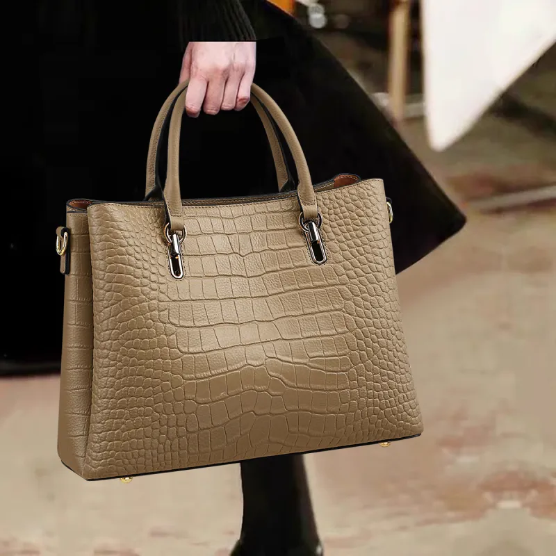COMELY Cow Leather Handbag Shoulder Bag Crossbody Bag Regular Women's Black/Khaki-5