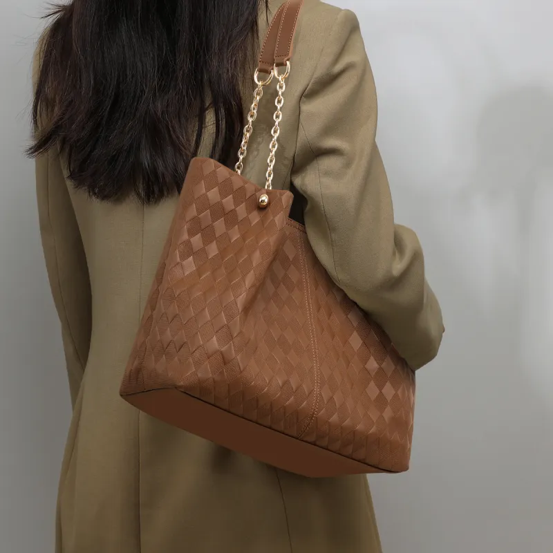COMELY Synthetic Material Fabric Tote Bag Shoulder Bag Large Size Women's Coffee/Ecru-1