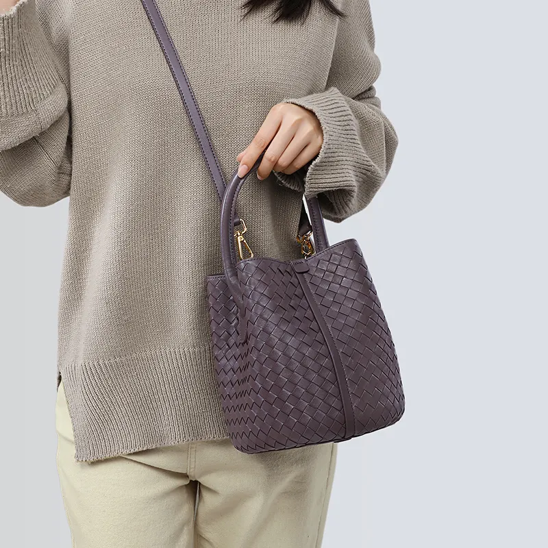 COMELY Sheepskin Patchwork Leather Bucket Bag, Handbag, Shoulder Bag Regular Women's Purple-2