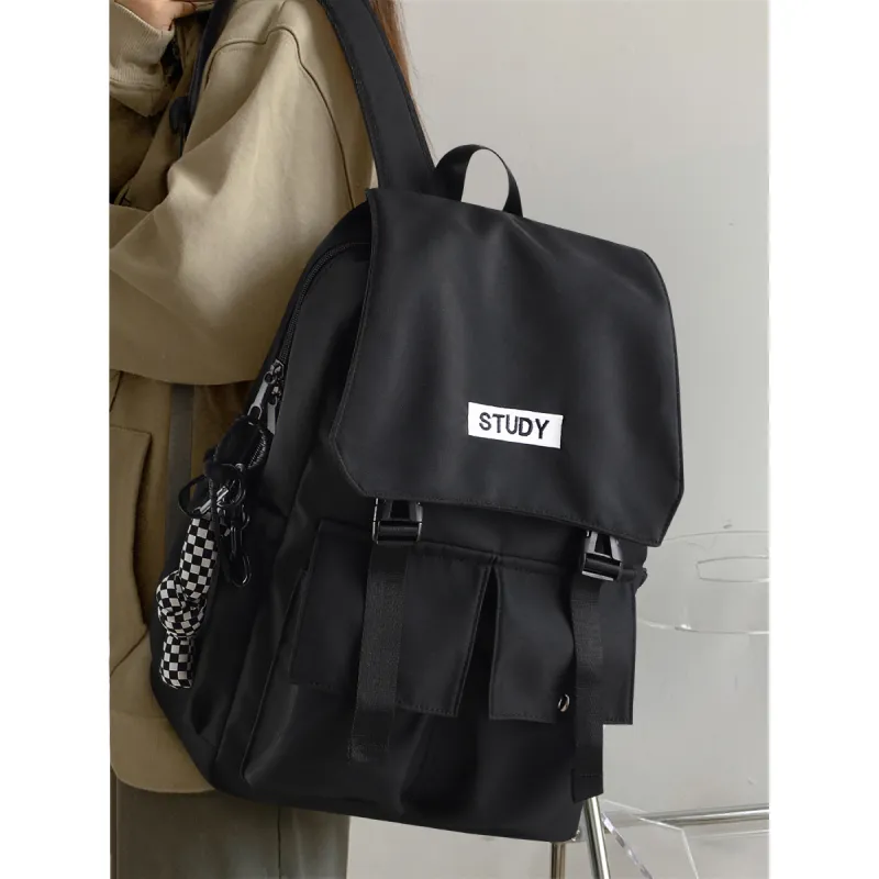 COMELY Fabric Backpack Medium Size Unisex Black-1