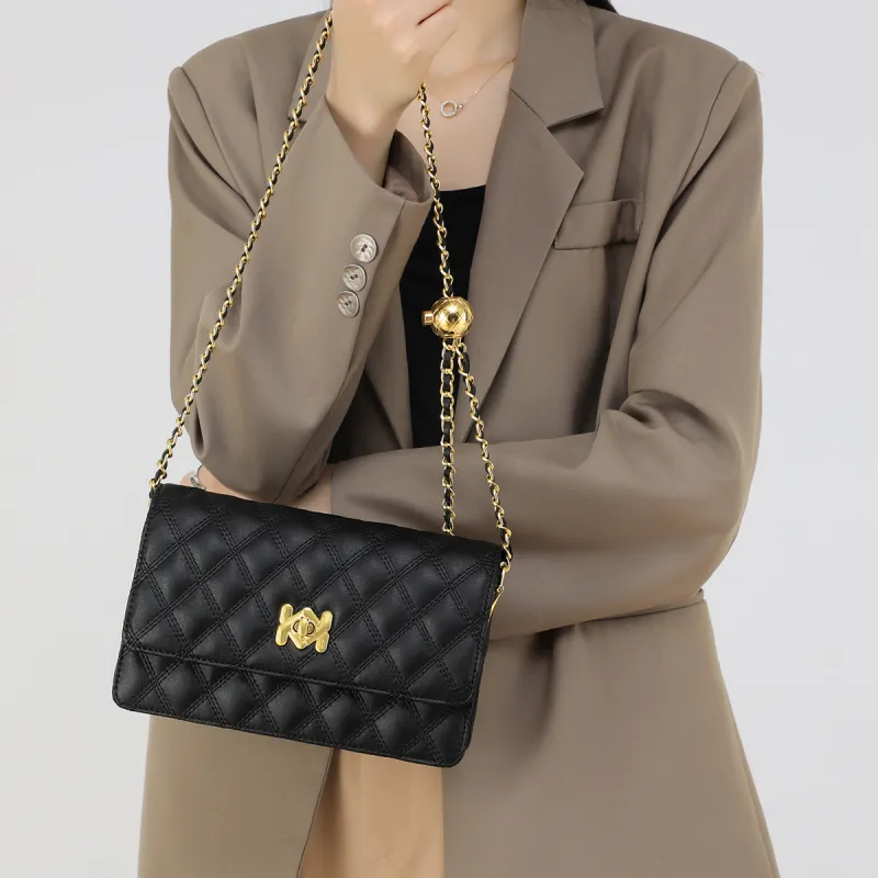 COMELY Cow Leather Patchwork Synthetic Leather Small Square Bag Shoulder Bag Regular Women's Black-2