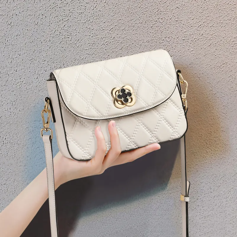 COMELY Cow Leather Patchwork Synthetic Leather Small Square Bag Shoulder Bag Women's Ecru-5