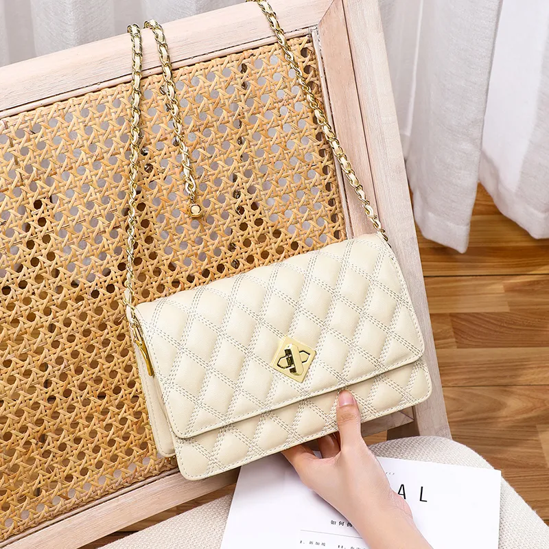 COMELY Cow Leather Patchwork Synthetic Leather Small Square Bag Chain Crossbody Bag Regular Women's White-3