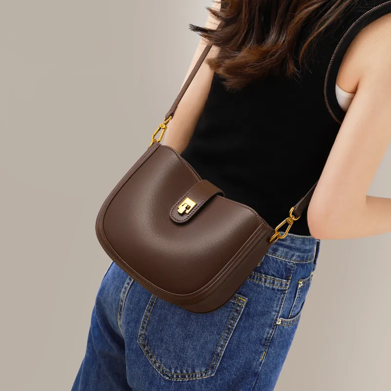 COMELY Cow Leather Shoulder Bag Crossbody Bag Women's Coffee-1