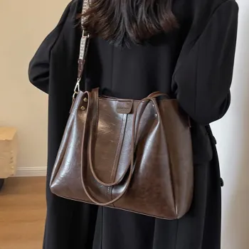 COMELY Synthetic Leather Tote Bag, Shopping Bag, Handbag, Shoulder Bag Regular Women's Coffee
