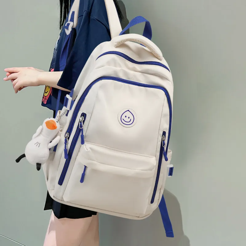 COMELY Fabric Backpack Laptop Bag Backpack Unisex White & Red/White & Blue-7