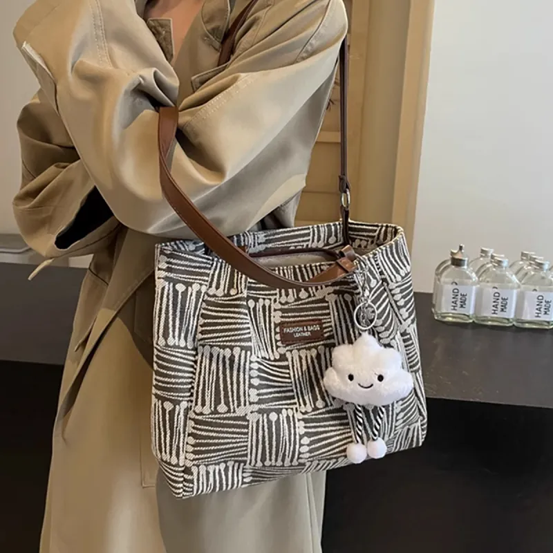 COMELY Fabric Tote Bag, Shopping Bag, Portable Computer, Shoulder Bag Regular Women's Blue/Coffee-6