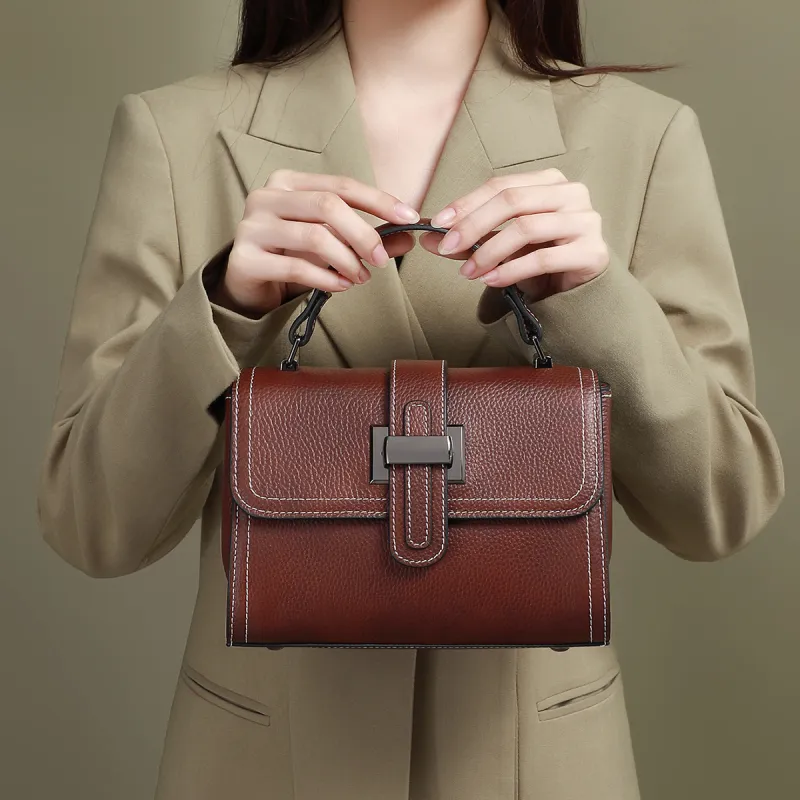 COMELY Cow Leather Patchwork Synthetic Leather Handbag Shoulder Bag Crossbody Bag Mom Bag Regular Women's Coffee-2