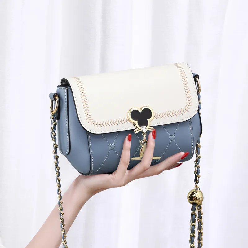 COMELY Cow Leather With Synthetic Leather Chain Bag, Shoulder Bag, Crossbody Bag Women's Light Green/Blue-4