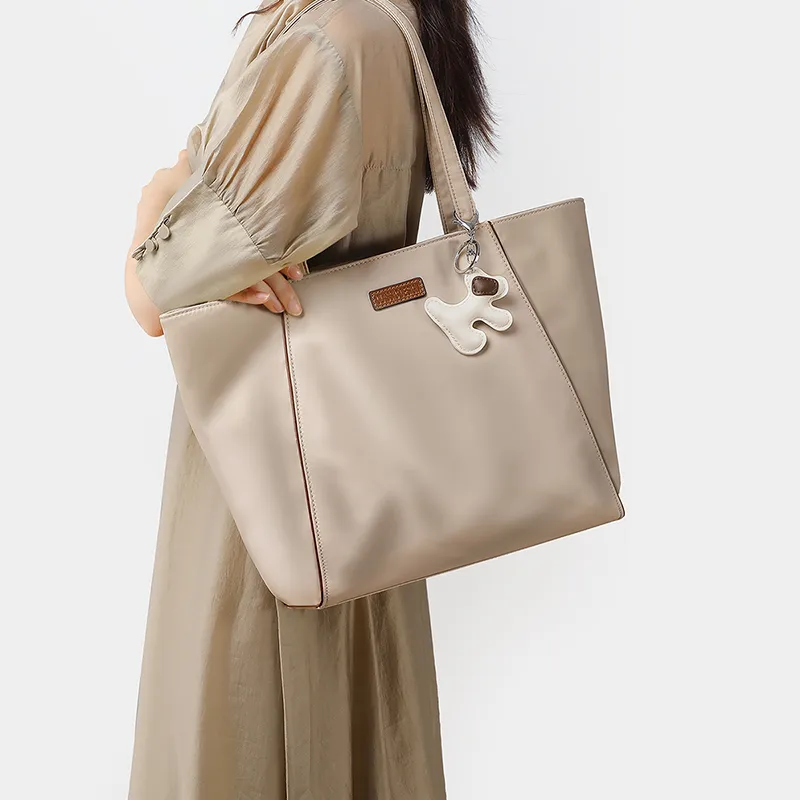 COMELY Fabric Tote One Shoulder Shoulder Bag Handbag Laptop Bag Medium Size Women's Apricot-1