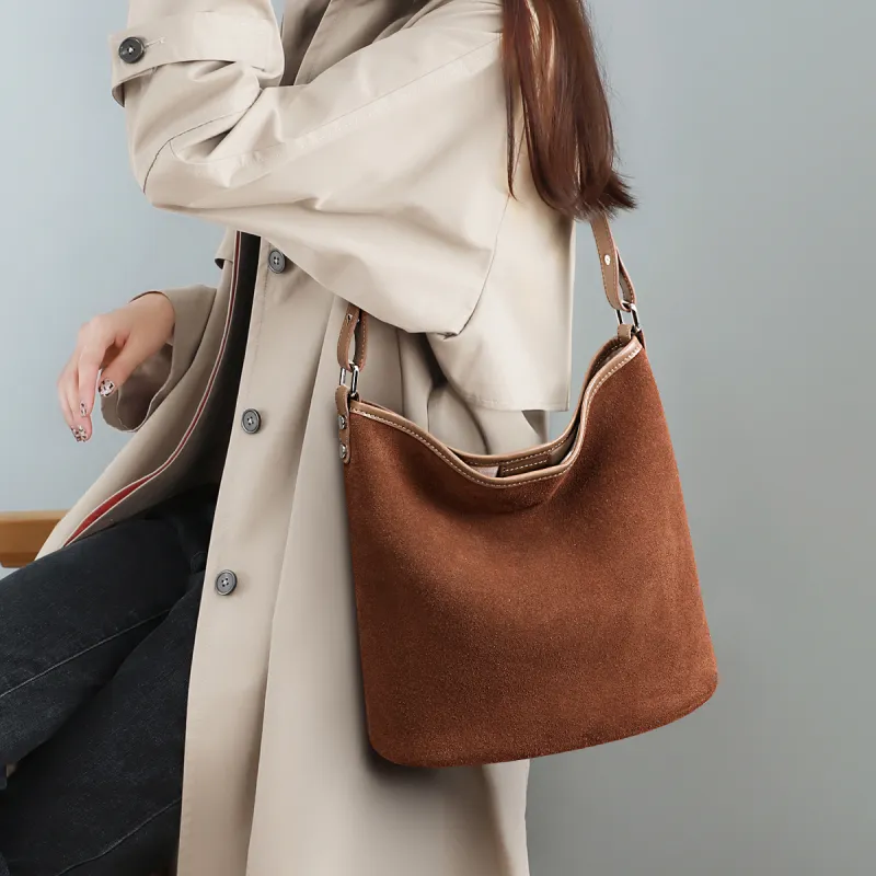 COMELY Cow Leather Patchwork Synthetic Leather Shoulder Bag Regular Women's Khaki/Chocolate-4