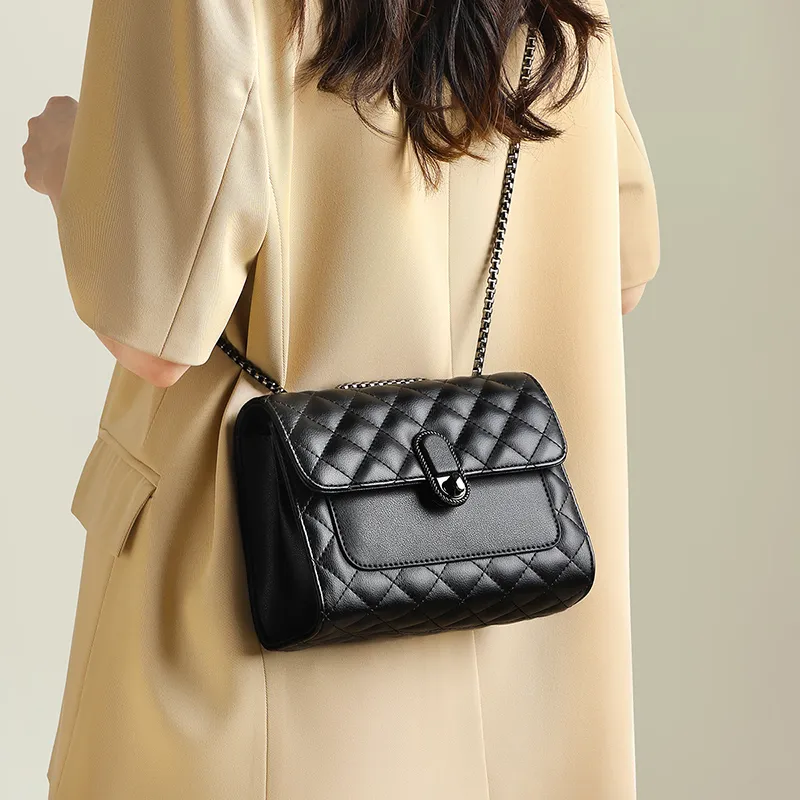 COMELY Cow Leather With Synthetic Leather Chain Bag, Shoulder Bag, Crossbody Bag Regular Women's Black-1