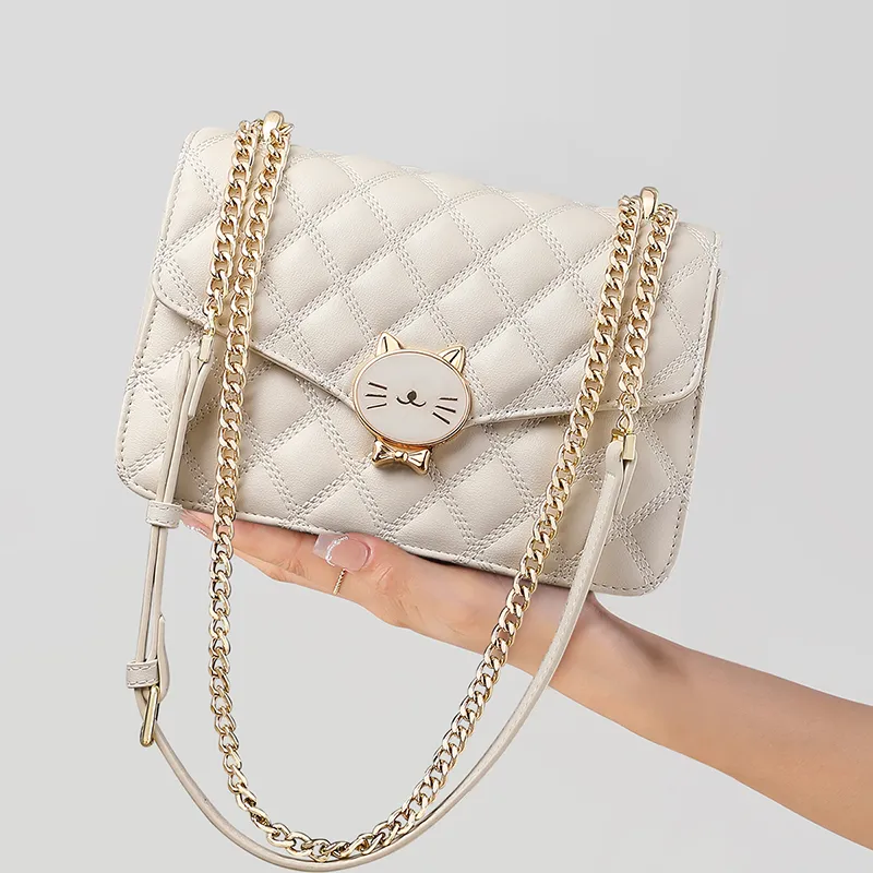 COMELY Cow Split Leather Bonded Synthetic Leather Small Square Bag Shoulder Bag Crossbody Bag Regular Women's Ecru-1