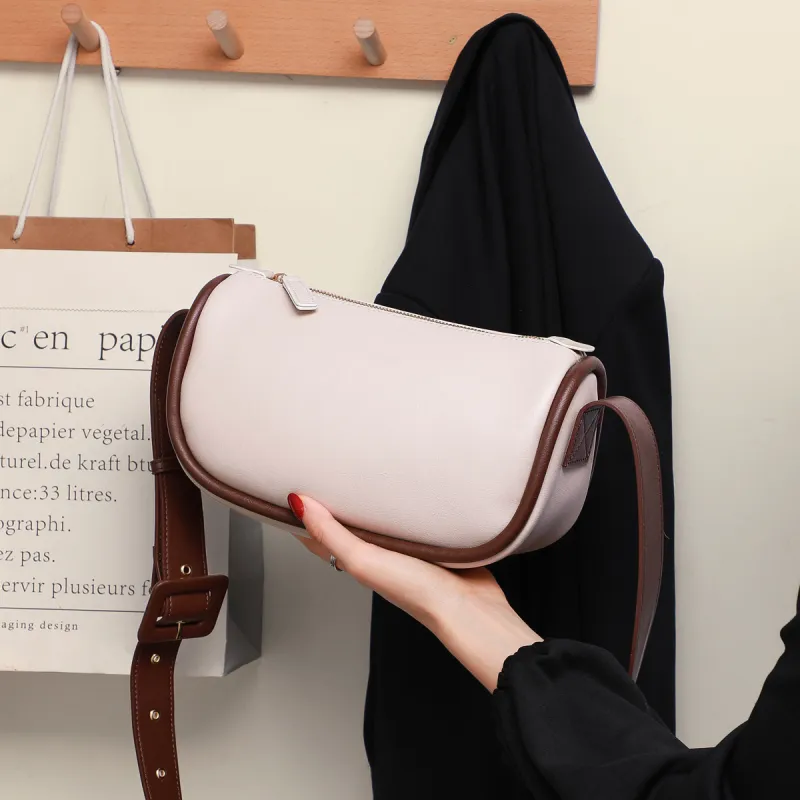 COMELY Cow Leather Patchwork Synthetic Leather Dumpling Bag Pillow Bag Shoulder Bag Crossbody Bag Regular Women's Ecru-8