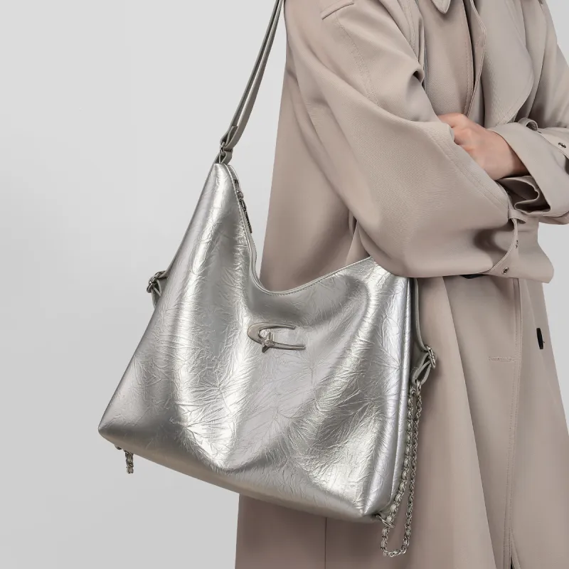 COMELY Cow Leather Tote Bag, Shopping Bag, Shoulder Bag, Backpack Regular Women's Silver-3