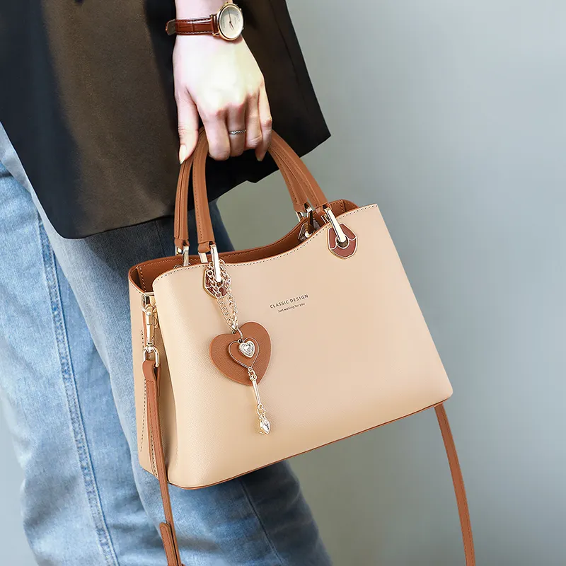 COMELY Cow Leather Shoulder Bag Crossbody Bag Handbags Regular Women's Milk Tea Beige-1