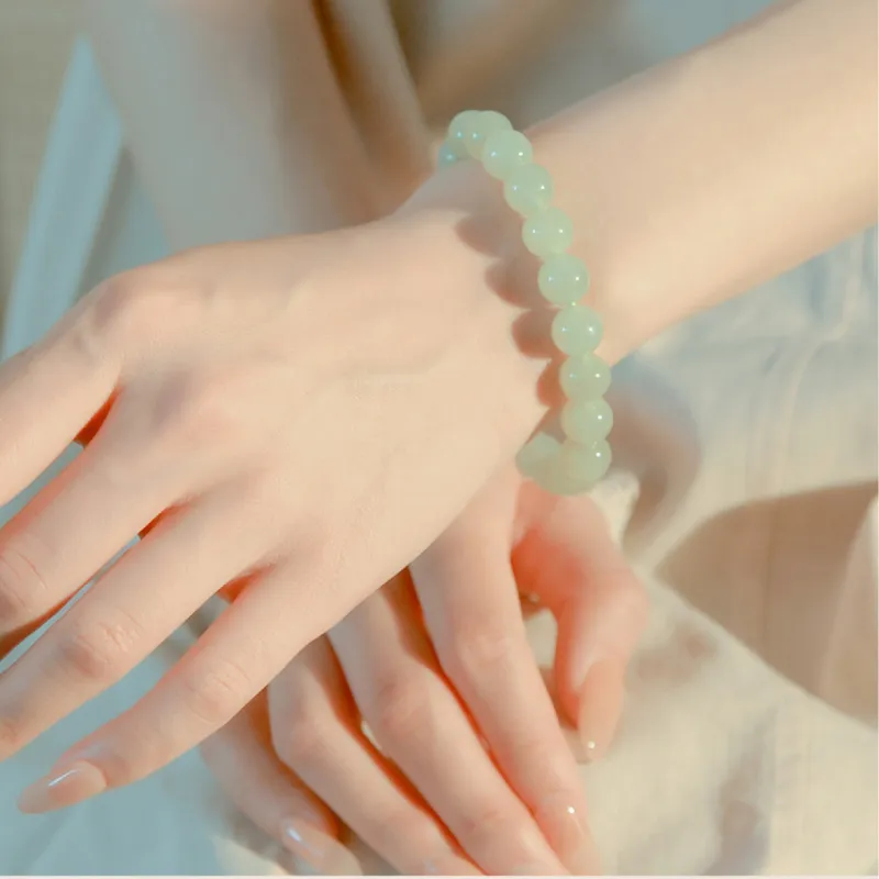 ORTAFFA Hetian Jade Bracelets Pale Greenish White Jade Unisex-2