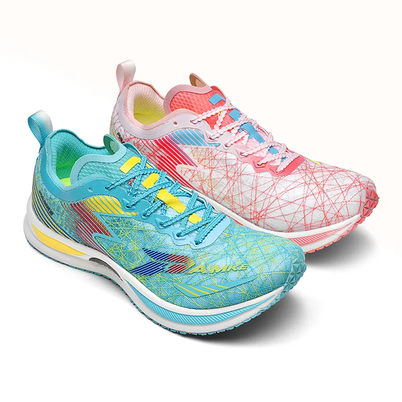 PANKE Running Shoes Unisex Low Top Mismatched Peacock Blue+Cherry Blossom Pink-2