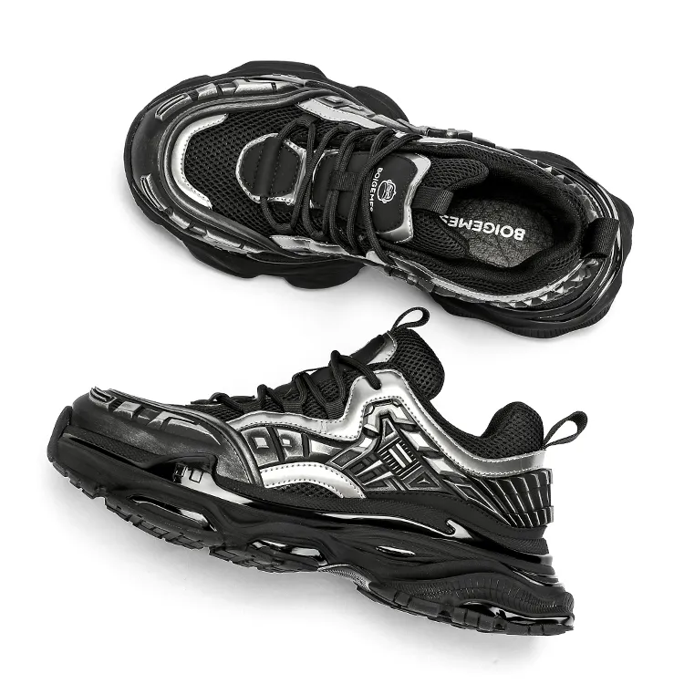BOIGEMES Chunky Sneakers Men Low Top Black-4