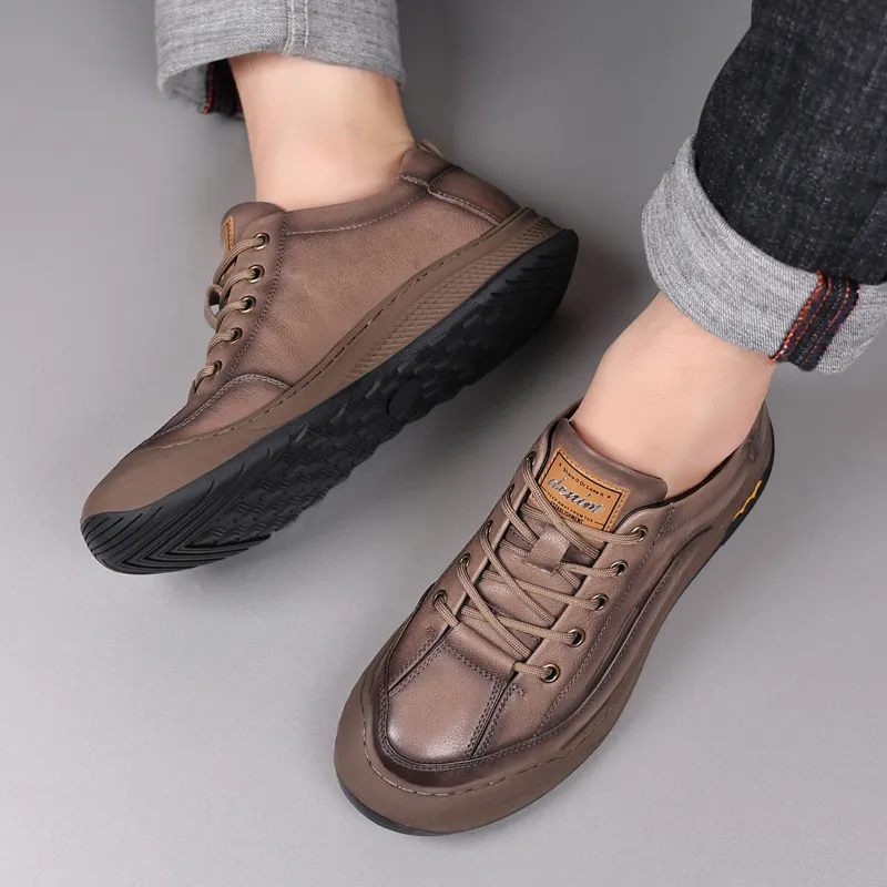 Help Casual Shoes Men Low Top Gray/Yellow Brown-4