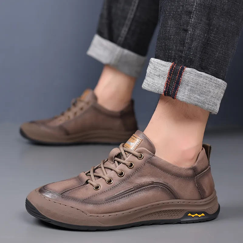 Help Casual Shoes Men Low Top Gray/Yellow Brown-3