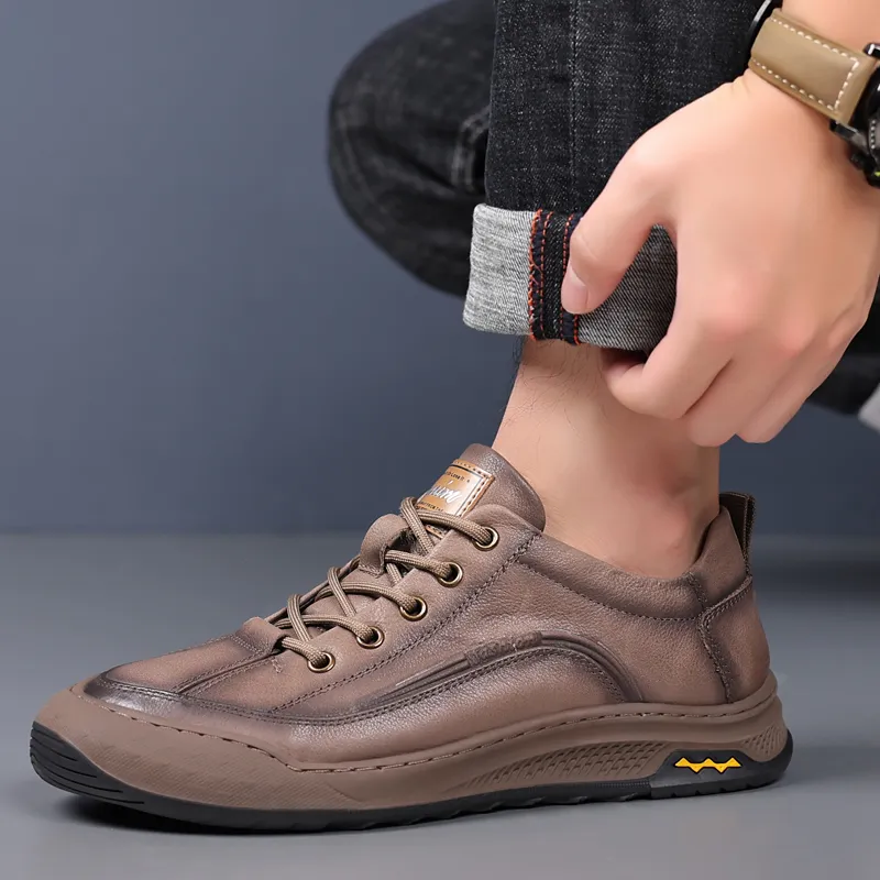 Help Casual Shoes Men Low Top Gray/Yellow Brown-5