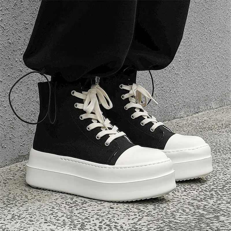 Dounkol Smart And Cool Height Increasing High Top Skateboard Shoes Men's Black White-4