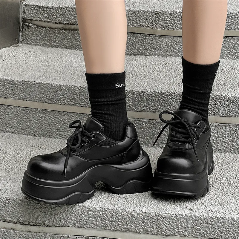 Dounkol Get Cool Height Increasing Abrasion Resistant Slip Resistant Low Top Chunky Sneakers Unisex Black-4
