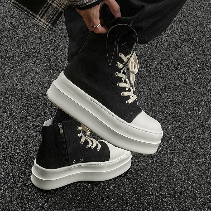 Dounkol Smart And Cool Height Increasing High Top Skateboard Shoes Men's Black White-3