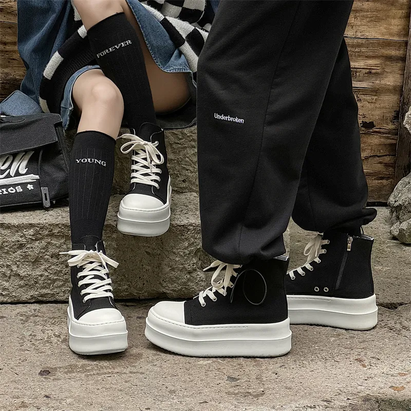 Dounkol Smart And Cool Height Increasing High Top Skateboard Shoes Men's Black White-5