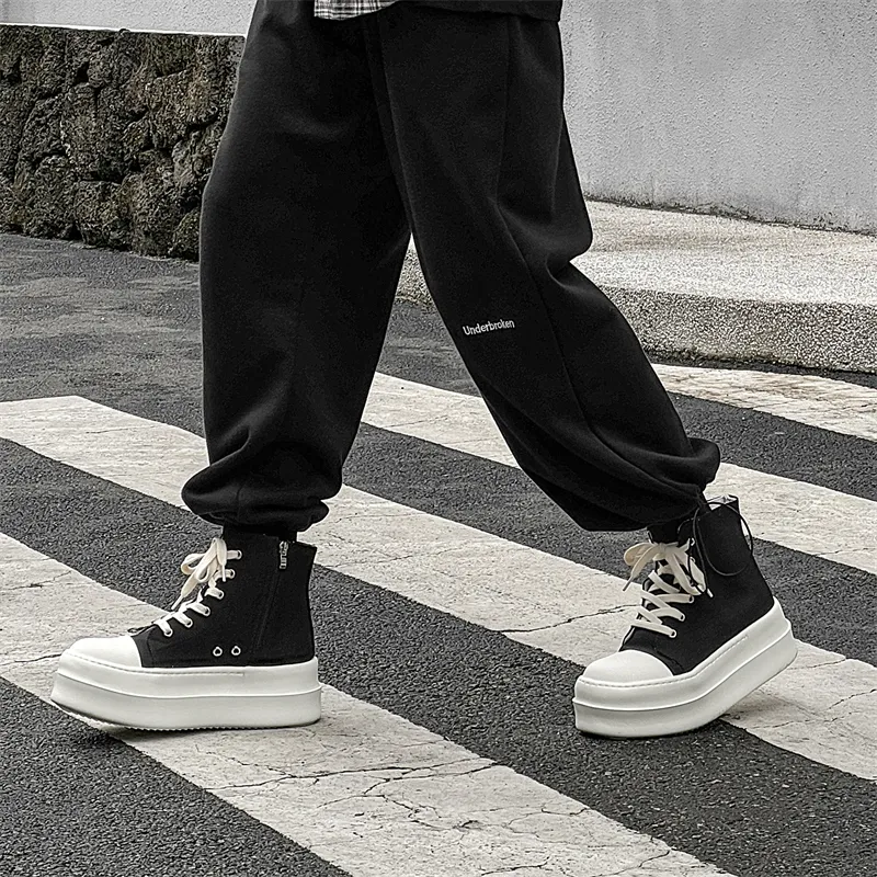 Dounkol Smart And Cool Height Increasing High Top Skateboard Shoes Men's Black White-2