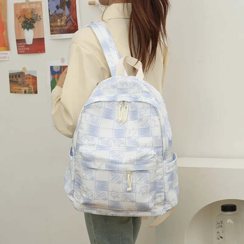 GEERDUN Polyester Cotton Blend Backpack Unisex Black/Gray/Blue/Coffee-6