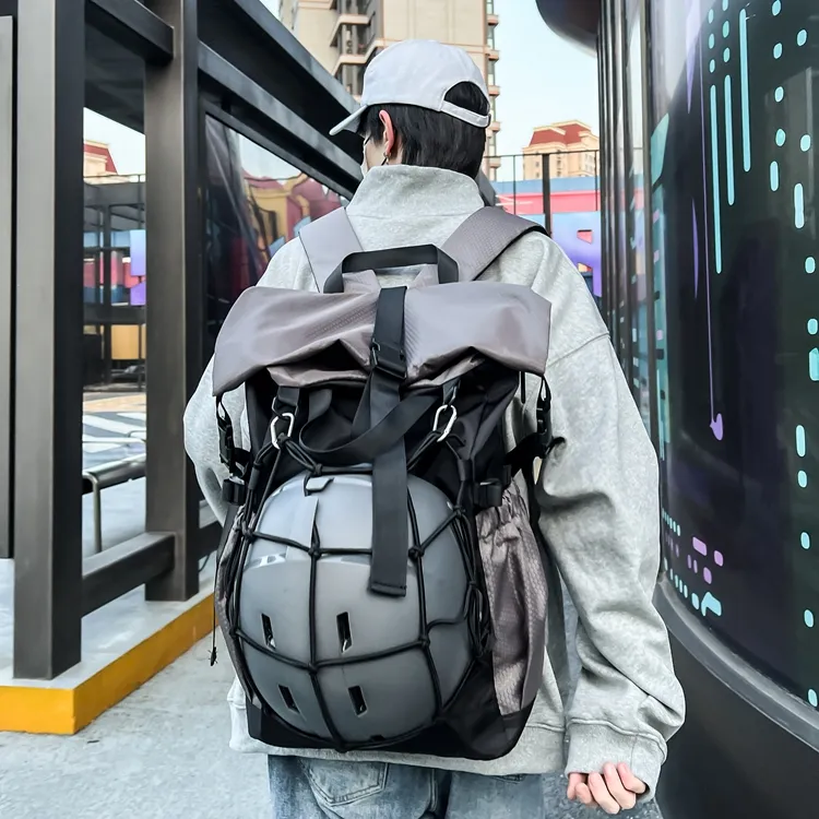 GEERDUN Nylon Backpack Unisex Black/Black Gray-1