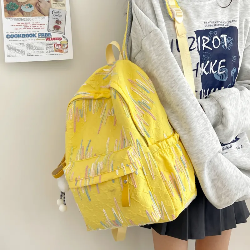 GEERDUN Nylon Backpack Regular Women's Ecru/Black/Pink/Yellow-25