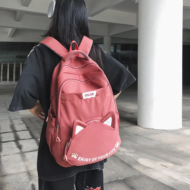 GEERDUN Nylon Backpack Unisex Black/Red/Blue/Pink/Brown-2
