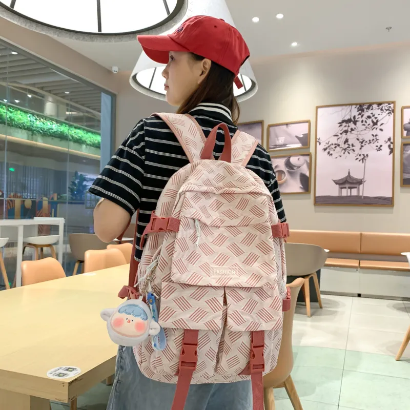 GEERDUN Nylon Backpack Regular Unisex Gray/Green/Blue/Pink/Beige-10