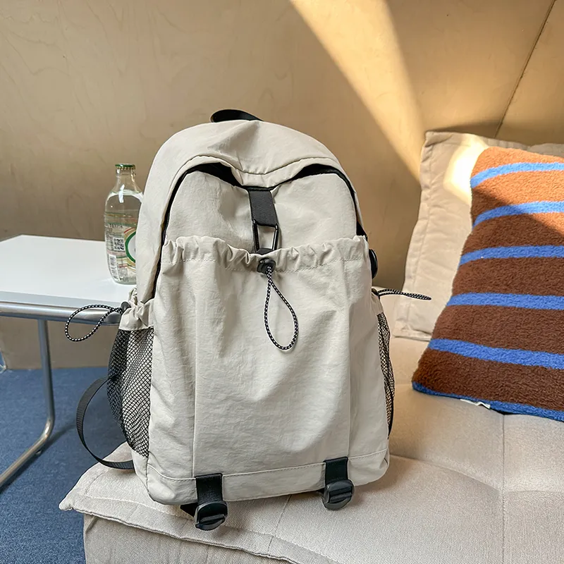 GEERDUN Nylon Backpack Unisex Ecru/Black/Burgundy/Orange-1