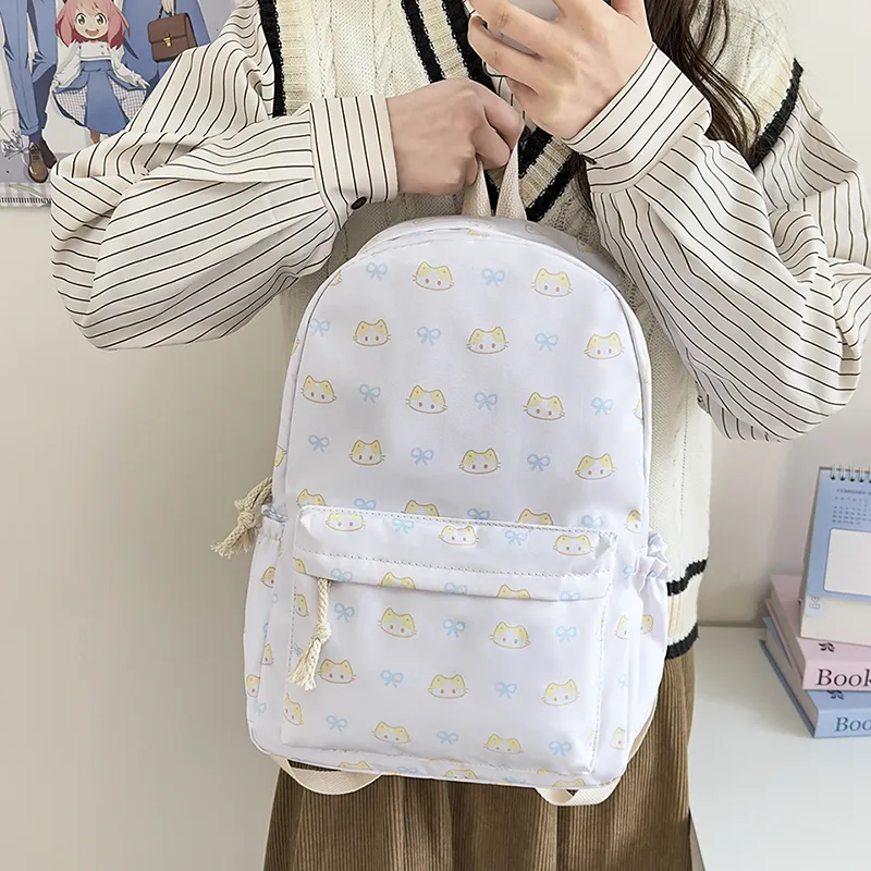GEERDUN Nylon Backpack Unisex White/Light Blue/Light Yellow-4