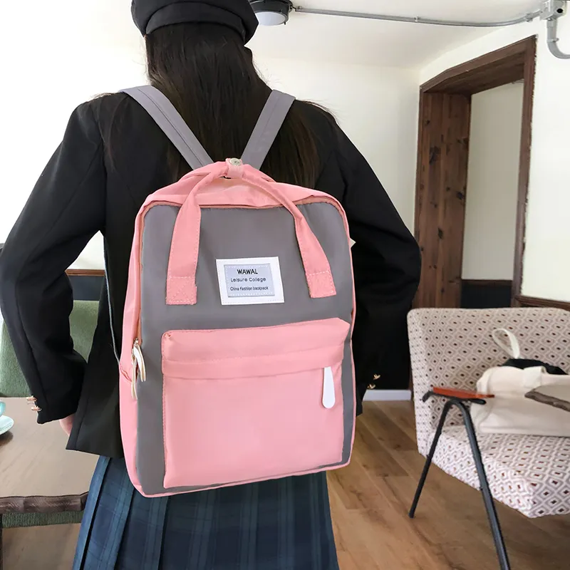 GEERDUN Nylon Backpack Regular Unisex Gray Pink/White Green/Black/Green/Pink-1