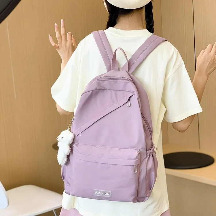 GEERDUN Nylon Fabric Backpack Women's Black/White/Purple/Green/Pink-3