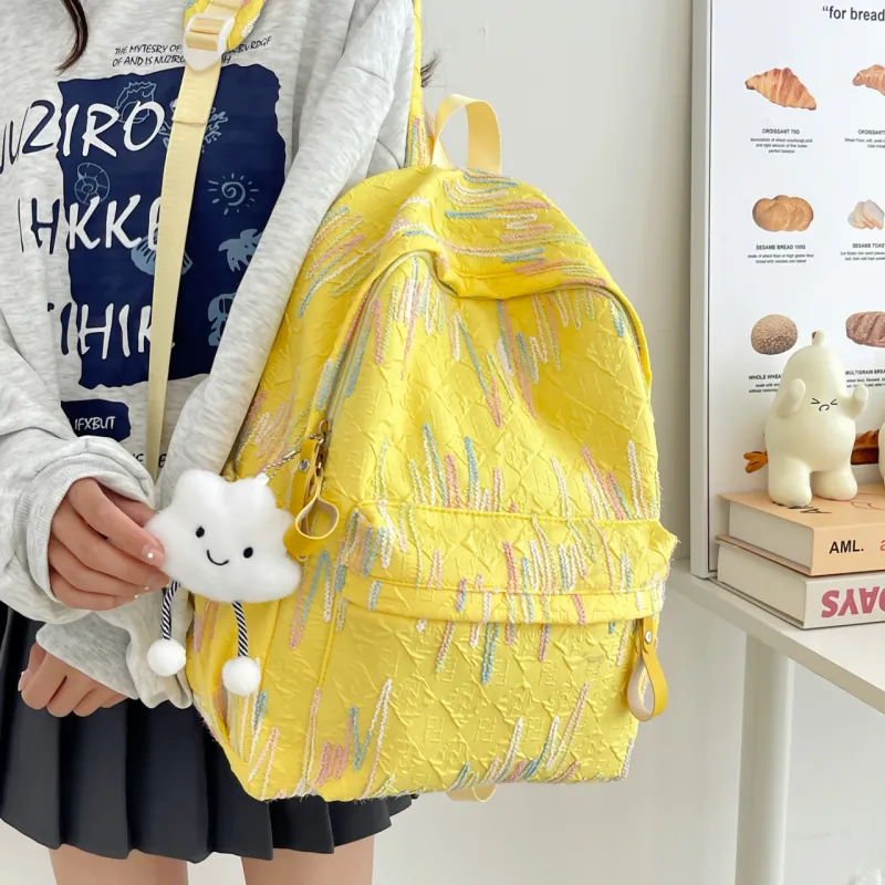 GEERDUN Nylon Backpack Regular Women's Ecru/Black/Pink/Yellow-24