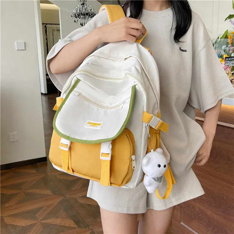 GEERDUN Nylon Backpack Unisex Black/Yellow/Khaki/Brown/Blue-3