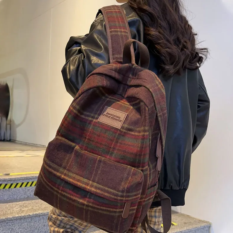 GEERDUN Felted Nylon Backpack Regular Unisex Brown/White And Yellow Plaid/Green And Yellow Plaid/Yellow And Blue Plaid-2