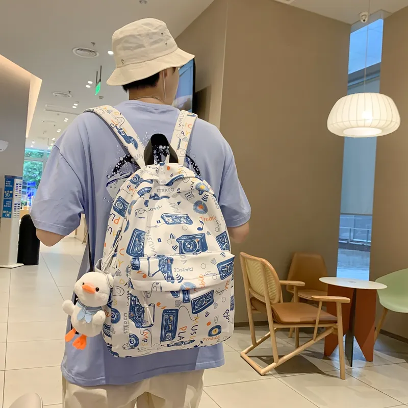 GEERDUN Nylon Backpack Regular Unisex White/Green/Blue-3