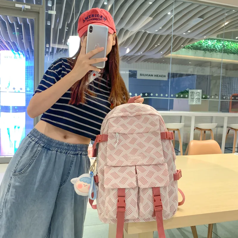 GEERDUN Nylon Backpack Regular Unisex Gray/Green/Blue/Pink/Beige-9