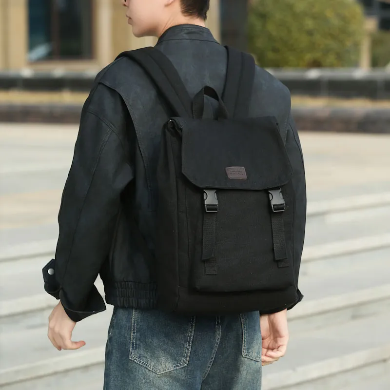 GEERDUN Canvas Backpack Unisex Black, Khaki-3