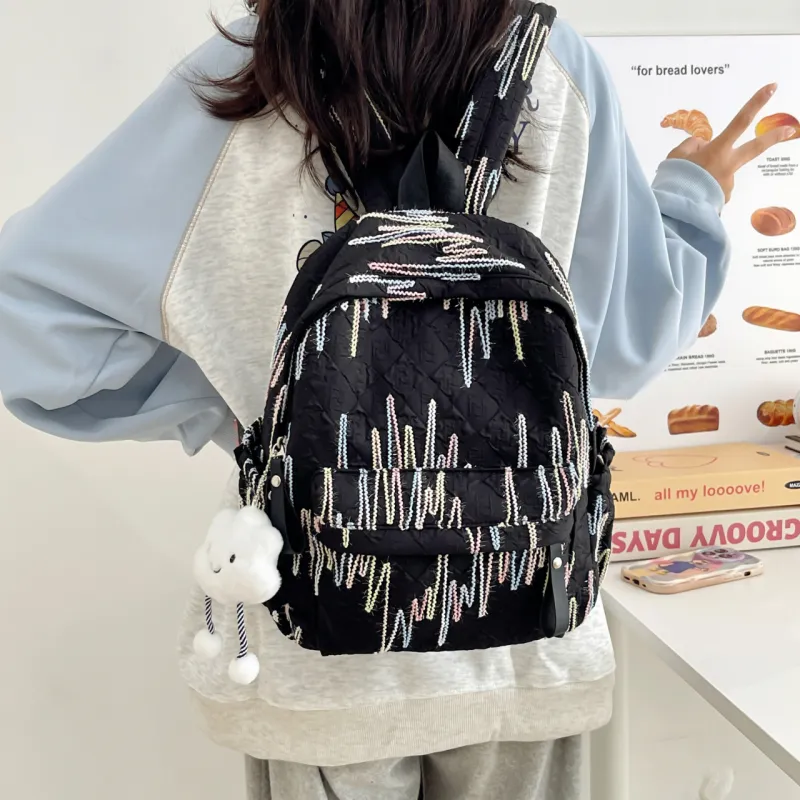 GEERDUN Nylon Backpack Regular Women's Ecru/Black/Pink/Yellow-9