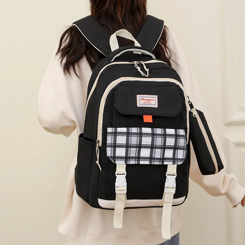 GEERDUN Water Repellent Fabric Backpack Regular Unisex Black/Purple/Green/Blue/Pink-1